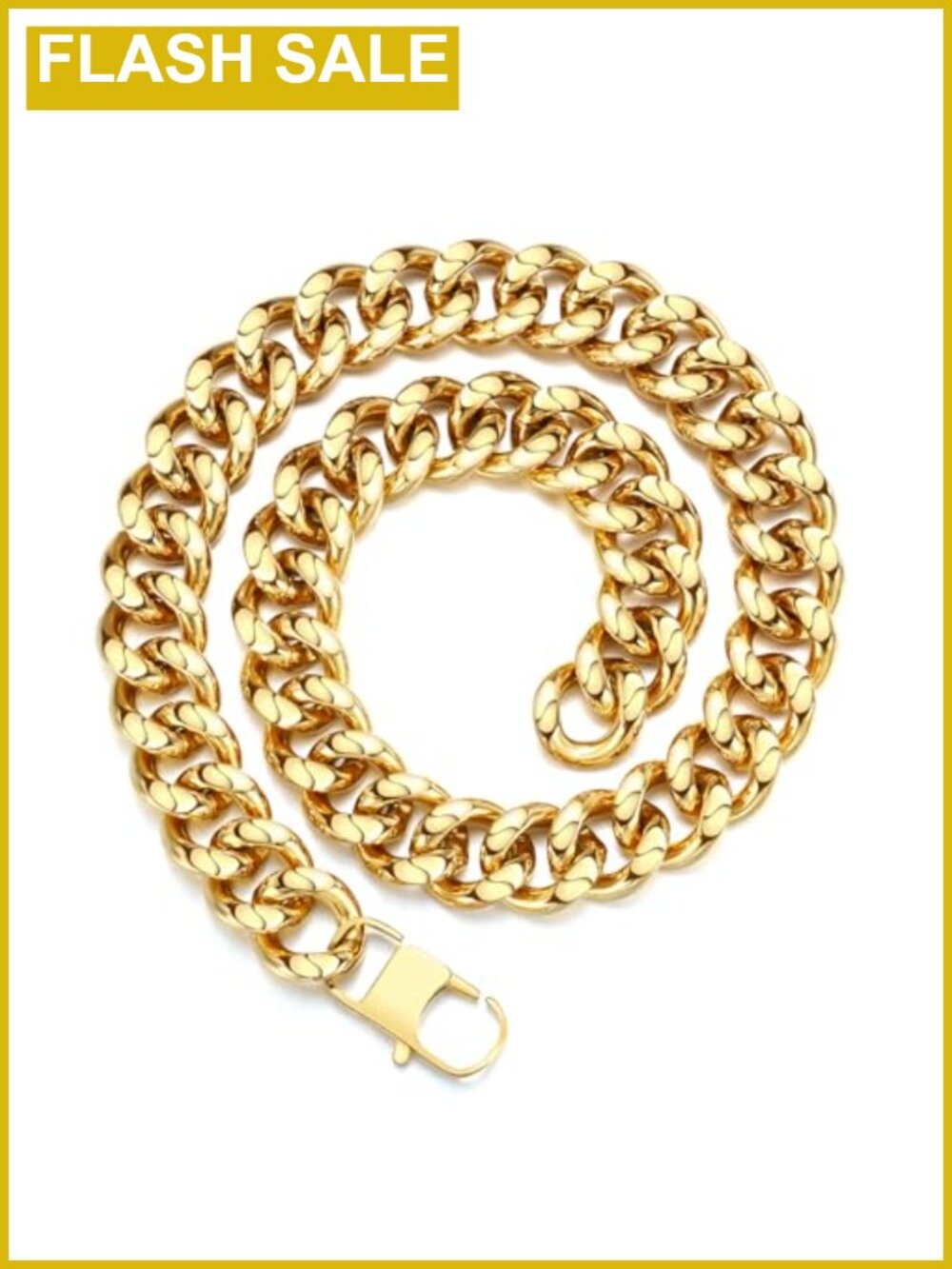 Stainless Steel Cuban Link Chain Necklace 16mm Fold Over Clasp